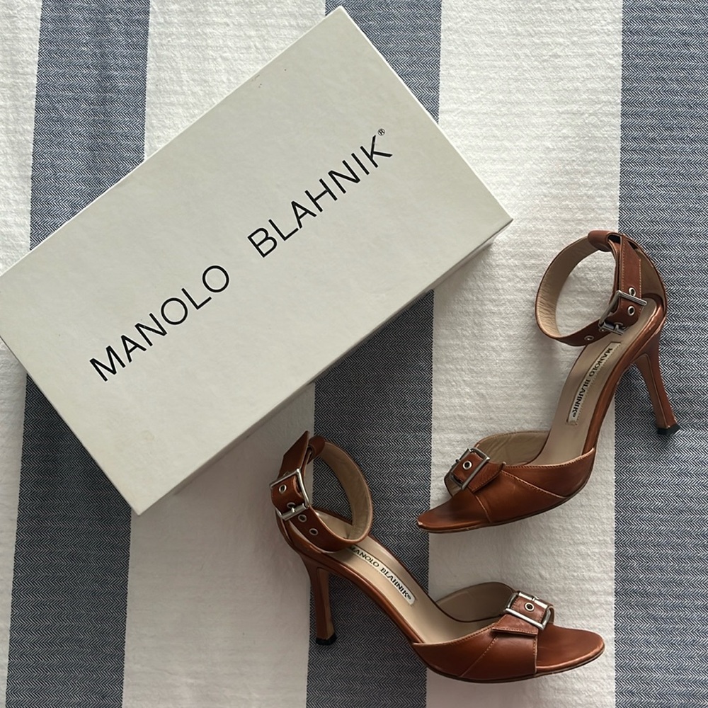 MANOLO BLAHNIK Brown Sandals Heels Tricida